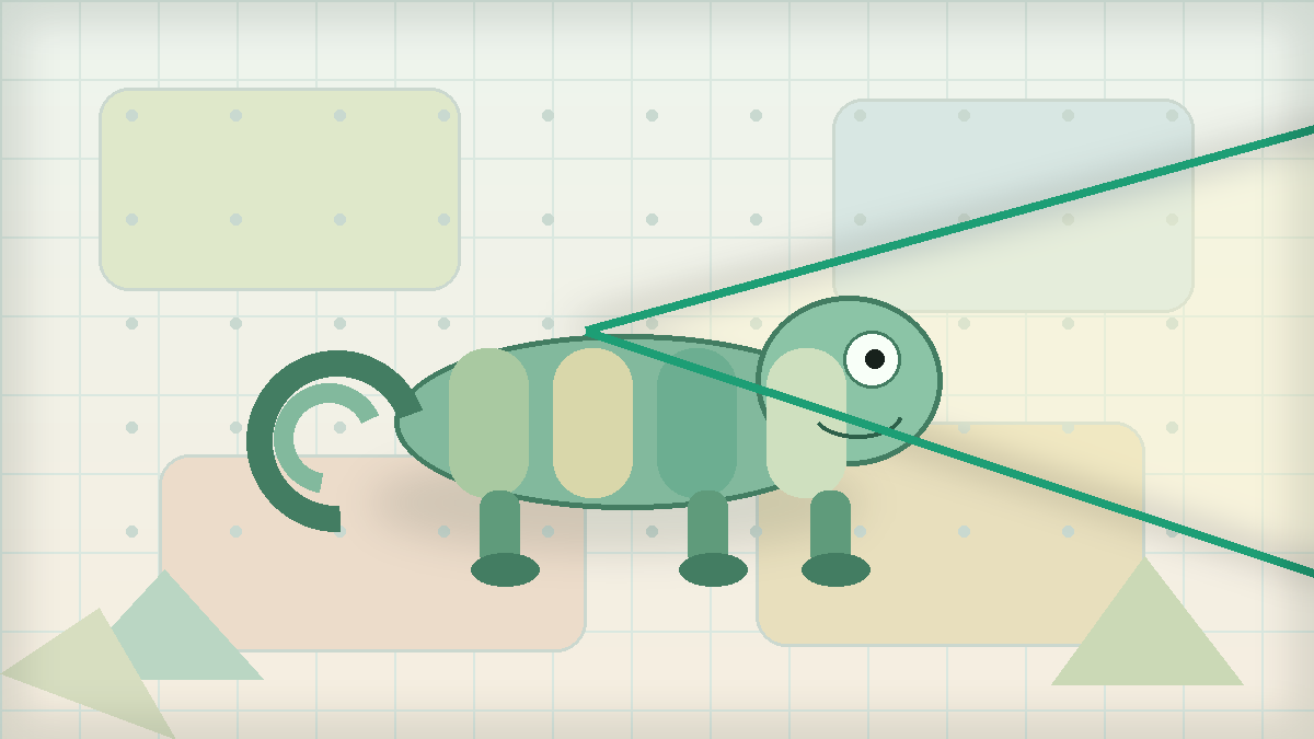 壁紙に溶け込むカメレオンと探索ライトを描いたMECCHA CHAMELEON攻略サイトの配図